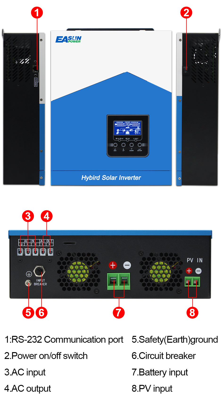 EASUN POWER 3.2Kw Solar Inverter 24V 220V Off Grid Inverter 80A