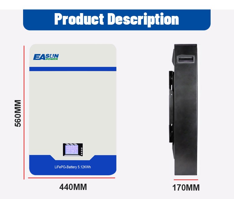 EASUN POWER 5KWh 100Ah 48V LiFePO4 Battery 51.2V 100AH Solar Battery Storage 6000+ Cycle BMS