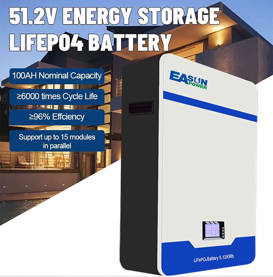 EASUN POWER 5KWh 100Ah 48V LiFePO4 Battery 51.2V 100AH Solar Battery Storage 6000+ Cycle BMS