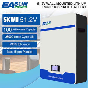 EASUN POWER 5KWh 100Ah 48V LiFePO4 Battery 51.2V 100AH Solar Battery Storage 6000+ Cycle BMS