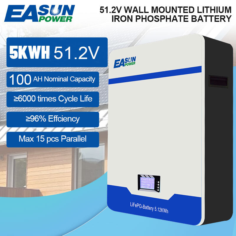 EASUN POWER 5KWh 100Ah 48V LiFePO4 Battery 51.2V 100AH Solar Battery Storage 6000+ Cycle BMS