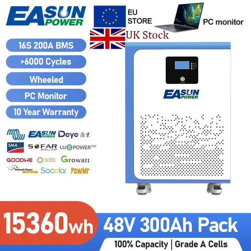 15kWh 51.2V 300Ah LiFePO4 Solar Home Storage Backup Battery RS485 BMS UK-Stock