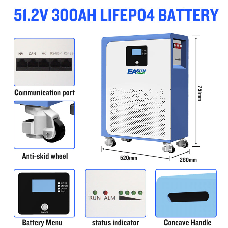 Easun 5kwh 10kwh 15kwh Powerwall 48v Lifepo4 Battery 51.2v 100Ah 200Ah 300Ah 10 Years Warranty