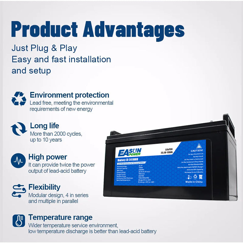 EASUN POWER 25.6V/24V 100AH LiFePO4 Battery