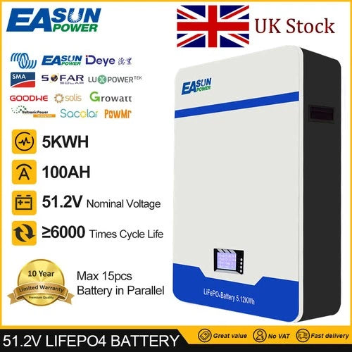 5KWh 100Ah 48V LiFePO4 Battery 51.2V 100AH Solar Battery Storage 6000+ Cycle BMS