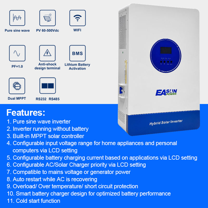 EASUN POWER 11KW Soalr Inverter MPPT 150A Charger 220VAC 48VDC