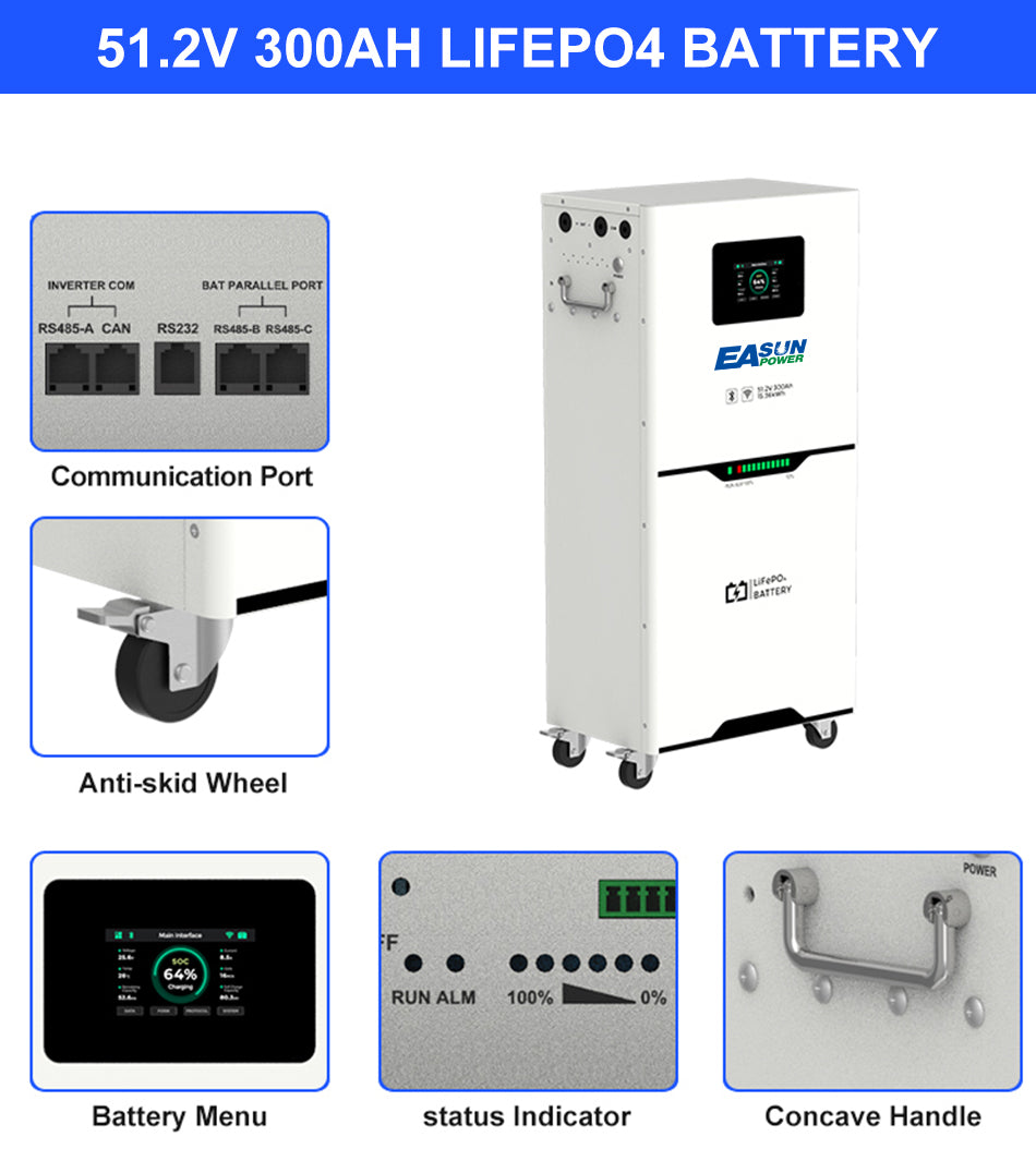 EasunPower 12KW Inverter+15KWh Battery 150A ToU WIFI 51.2V 300Ah BMS WIFI