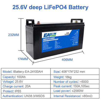 EASUN POWER 25.6V/24V 100AH LiFePO4 Battery