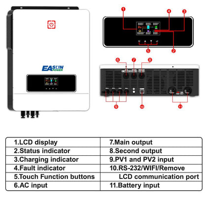 EASUN POWER 10.2KW Soalr Inverter MPPT 140A Charger 220VAC 48VDC