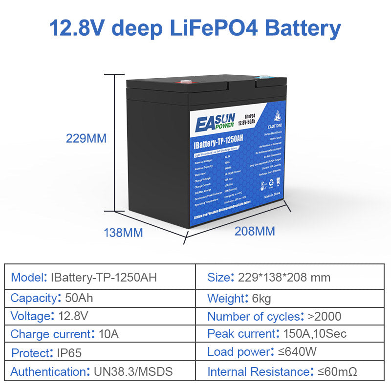 EASUN POWER Lifepo4 Lithium Iron Phosphate Battery 12v 100Ah 12.8V