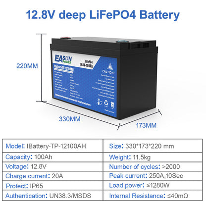 EASUN POWER Lifepo4 Lithium Iron Phosphate Battery 12v 100Ah 12.8V