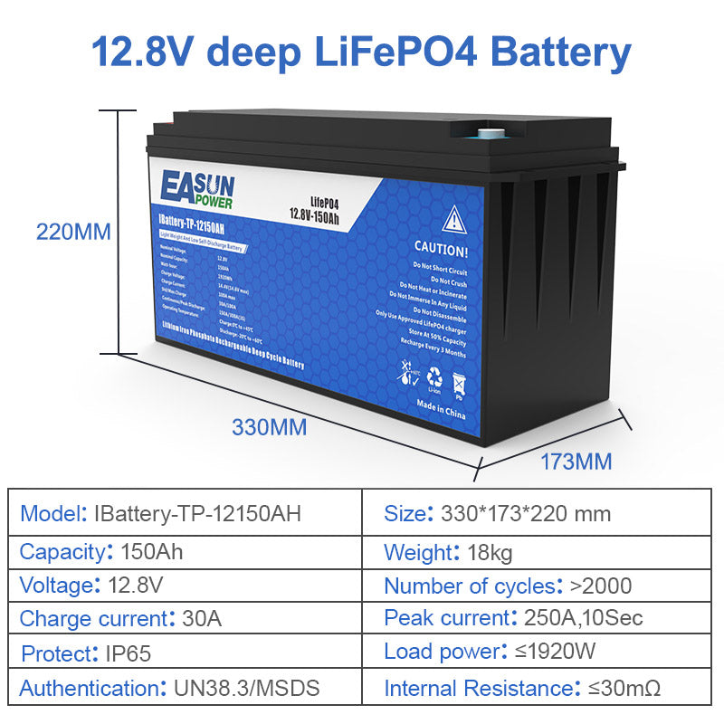 EASUN POWER Lifepo4 Lithium Iron Phosphate Battery 12v 100Ah 12.8V