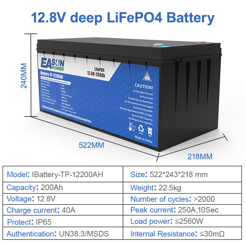 EASUN POWER Lifepo4 Lithium Iron Phosphate Battery 12v 100Ah 12.8V